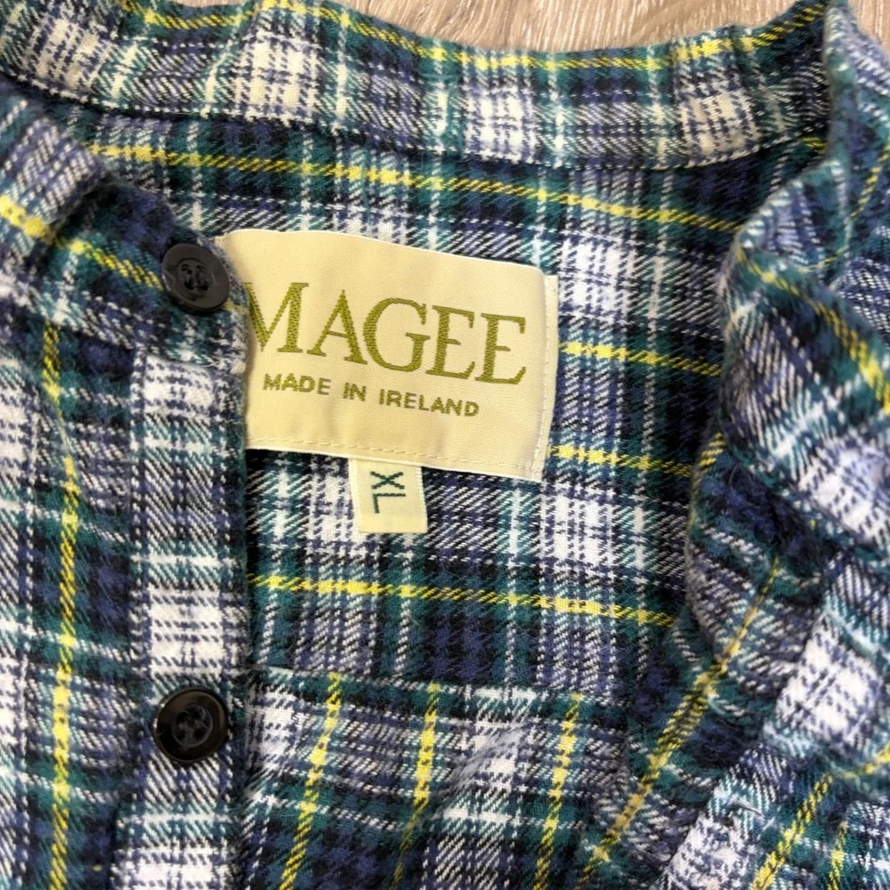 MAGEE Ireland Grandfather Flannel Popover Shirt Men's Size XL Green Plaid Cotton
